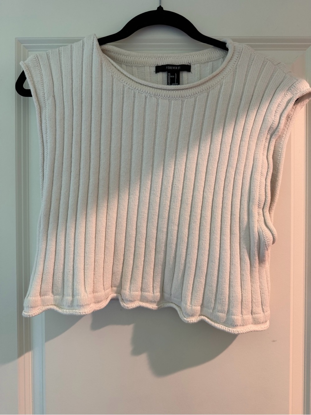Forever 21 Cream Ribbed Cropped Tank Top